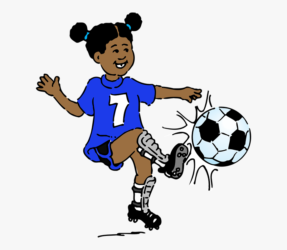Seven black hair kick. Play clipart girl soccer
