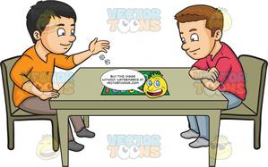 Play clipart table game. Two friends playing a