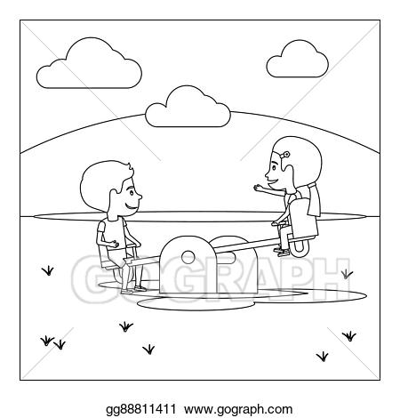 Vector with kids on. Playground clipart coloring page