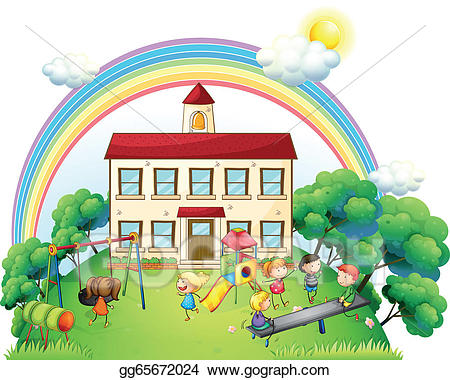Playground clipart drawing. Vector art kids playing