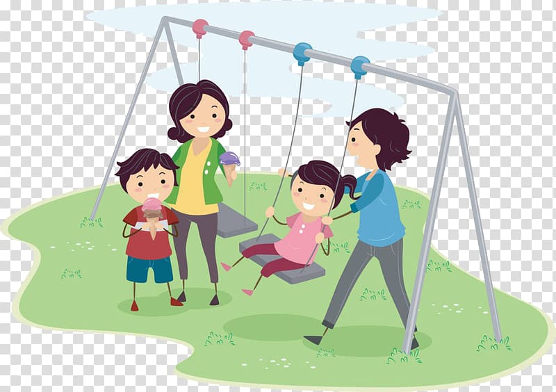Quality time creative cartoon. Playground clipart family