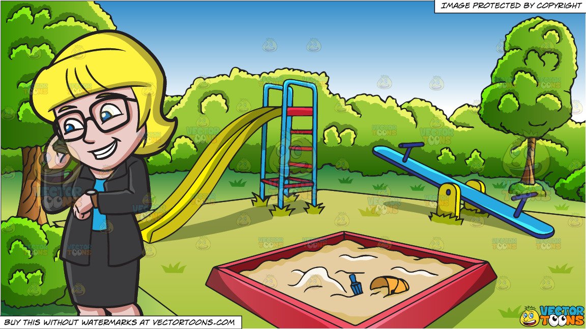 Playground clipart outdoor time. A businesswoman checking the
