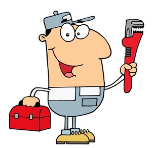 Plumber clipart cartoon. With toolbox and pipe