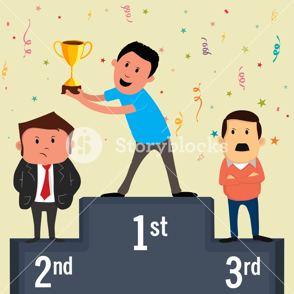 Three ranking winner businessmen. Podium clipart 3rd