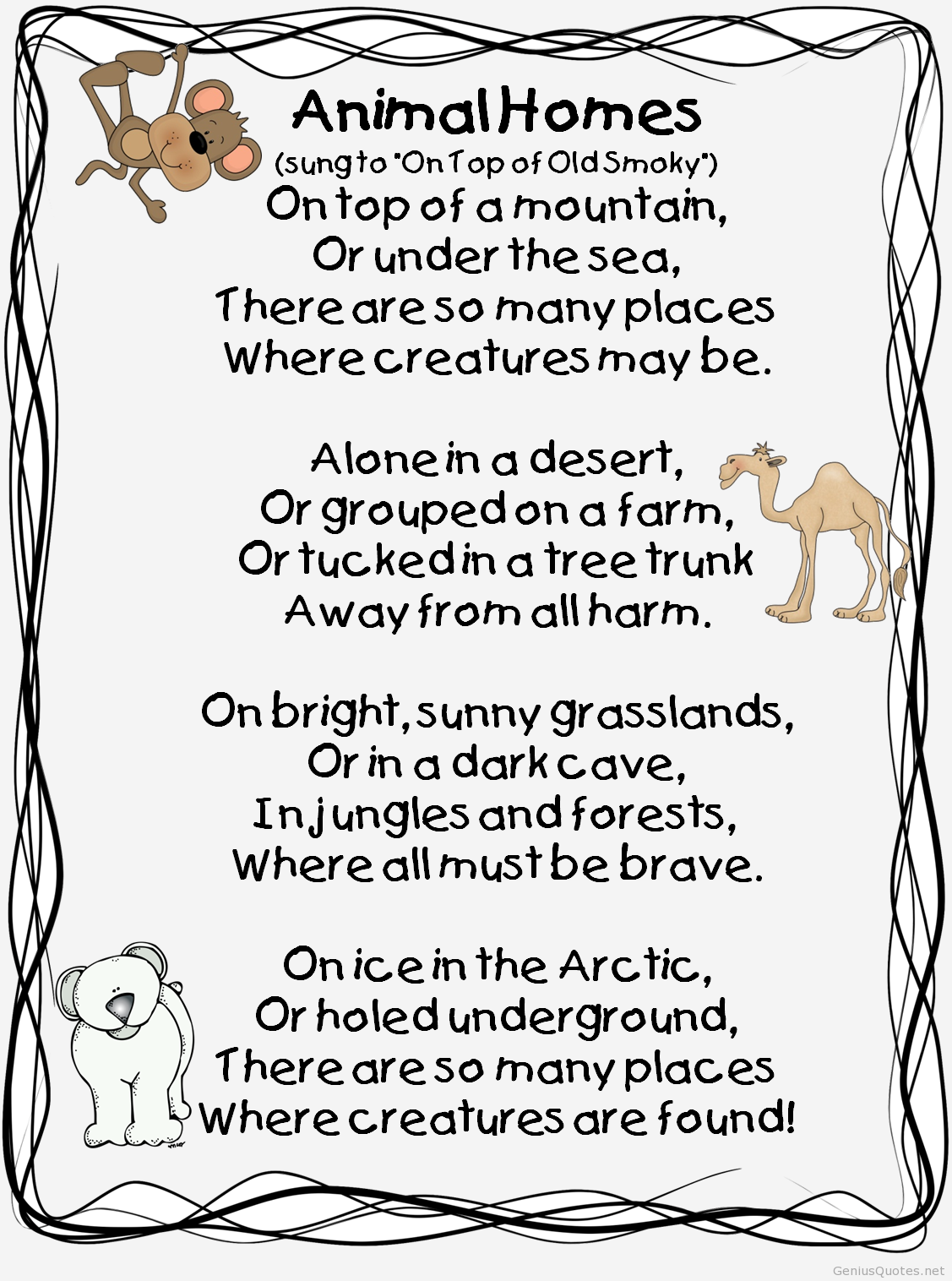 Poem clipart easy animal. About animals homes classroom