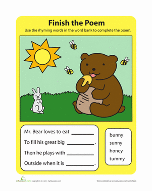 Complete the mr bear. Poem clipart rhyming word