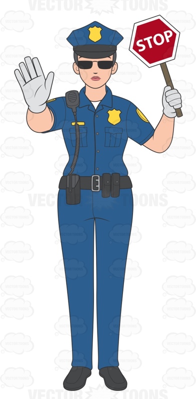 Policeman clipart police stop. Female officer holding a