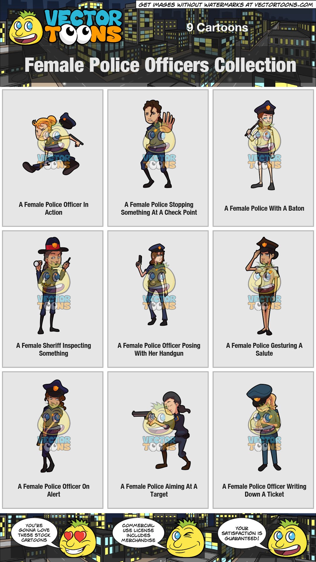 Female police officers collection. Policeman clipart ticket checker