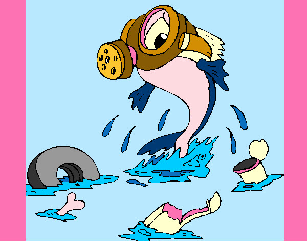 Pollution clipart marine pollution. Colored page painted by