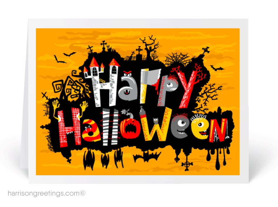 Traditional halloween cards harrison. Postcard clipart holiday card
