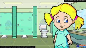 An adorable girl in. Preschool clipart bathroom