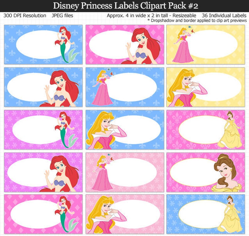 Disney labels pack cinderella. Princess clipart label