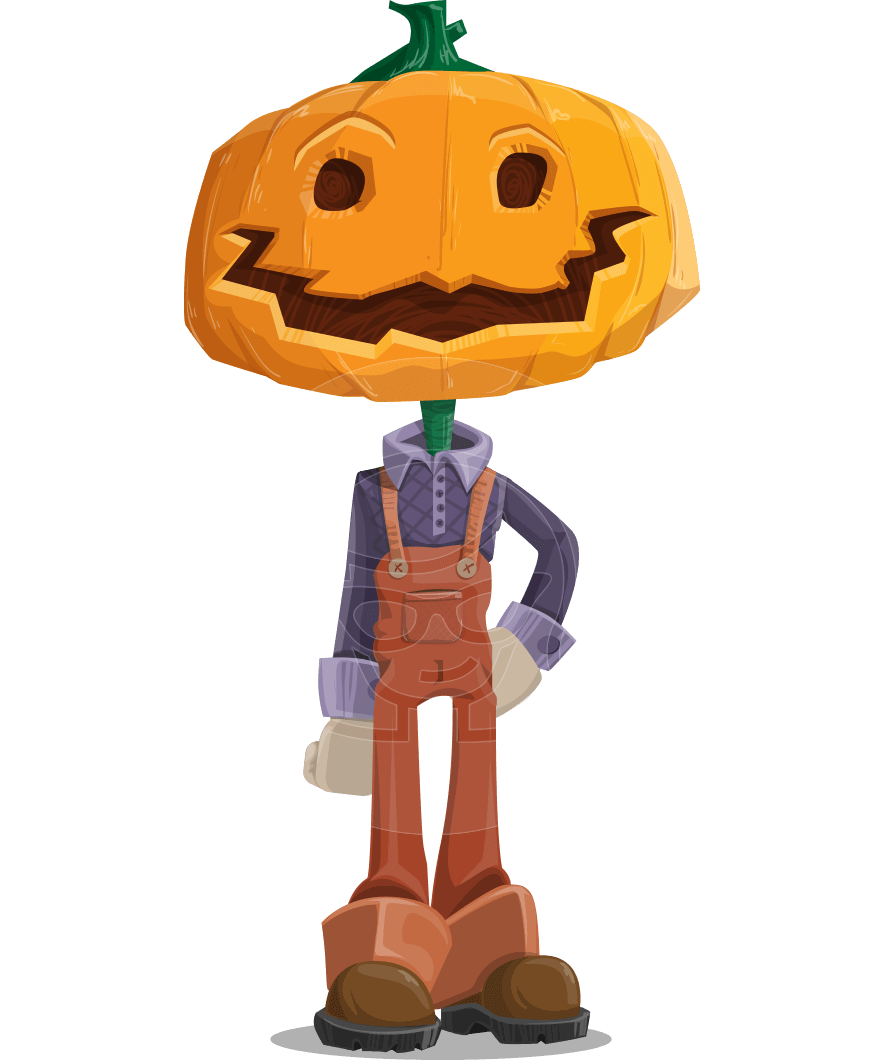 Vector tall farmer cartoon. Pumpkin clipart character