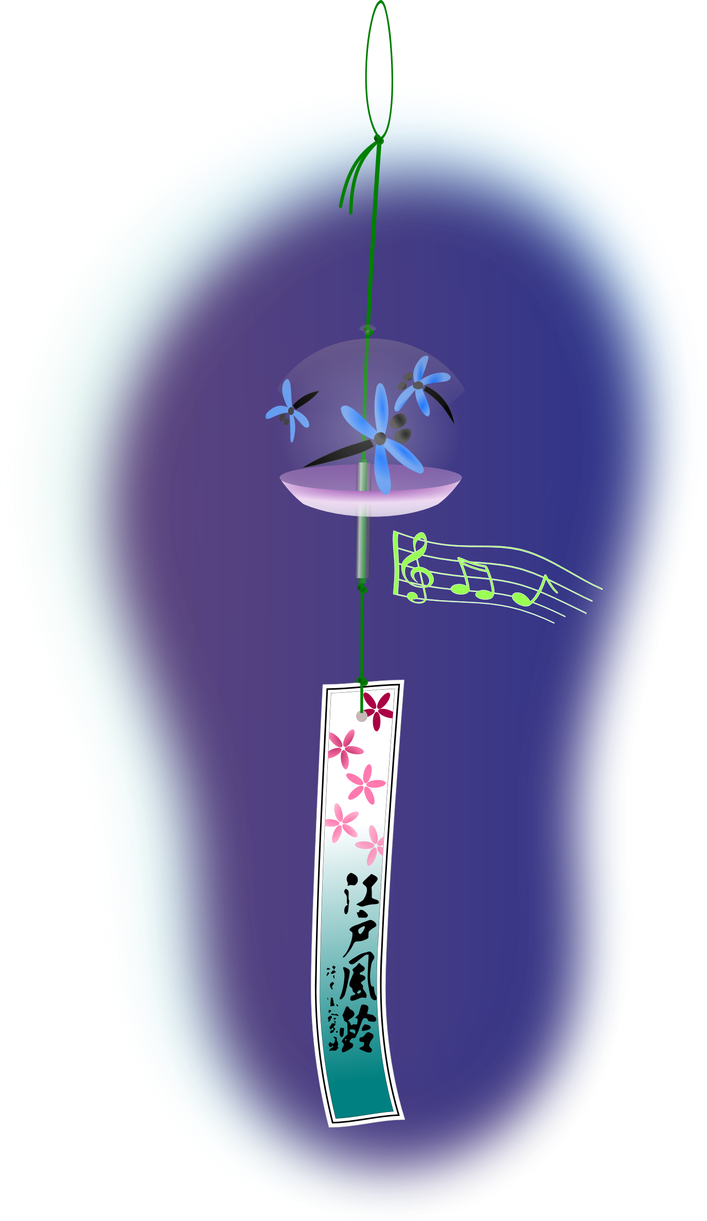 Purple clipart wind. Japanese chime at night