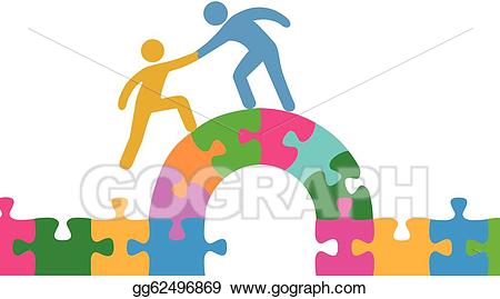 Vector people help join. Puzzle clipart bridge