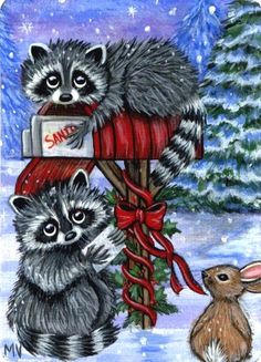 racoon clipart christmas