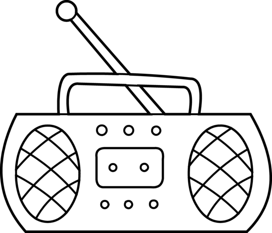 Cartoon radio by hallow. 80's clipart black and white