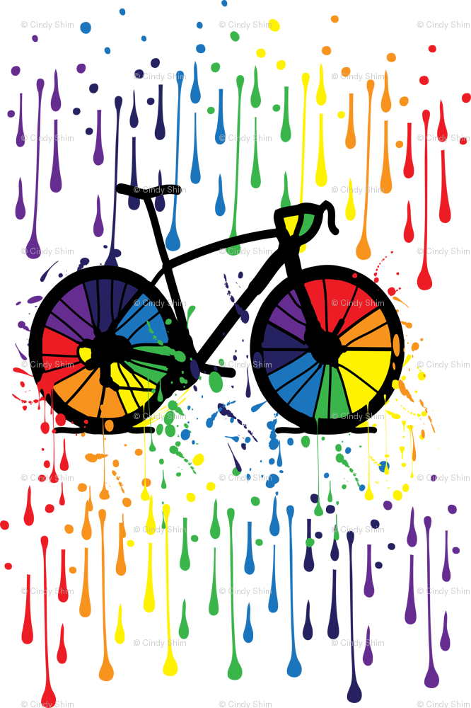 Raindrop clipart rainbow. Bicycle fabric cutiecat spoonflower