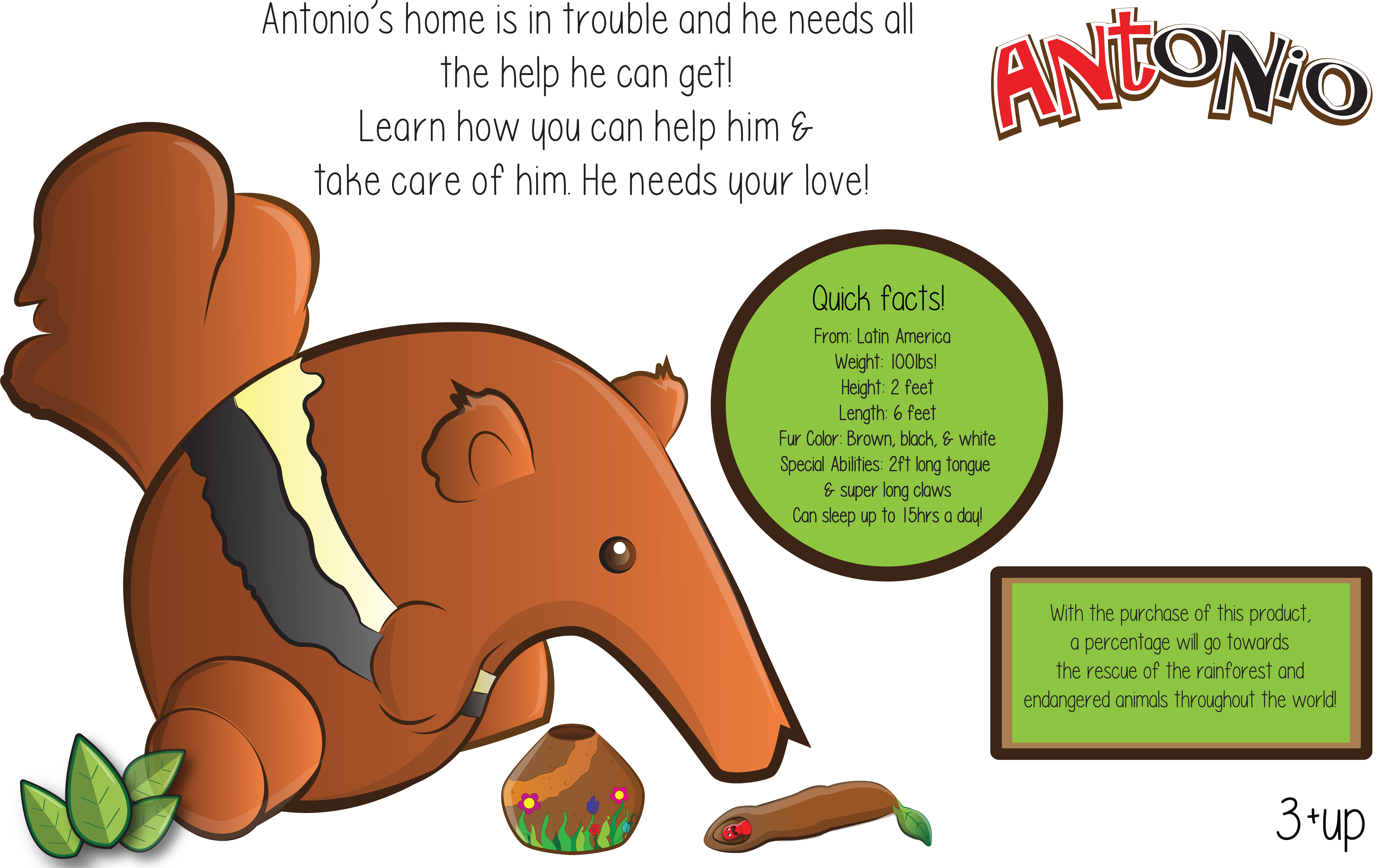 Antonio the ruby r. Rainforest clipart anteater