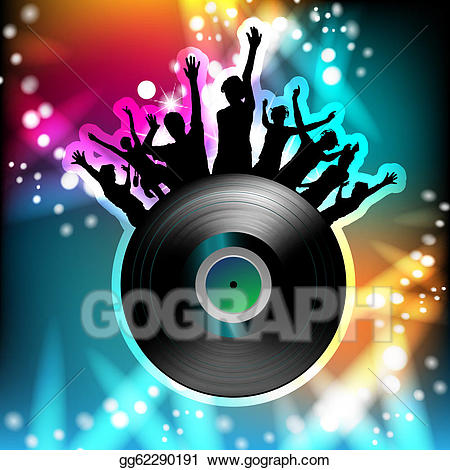 Vector dancing silhouettes and. Record clipart disco