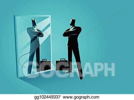 Reflection clipart standing mirror. Vector art businessman in