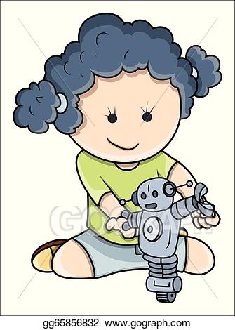 Vector illustration small girl. Robot clipart boy