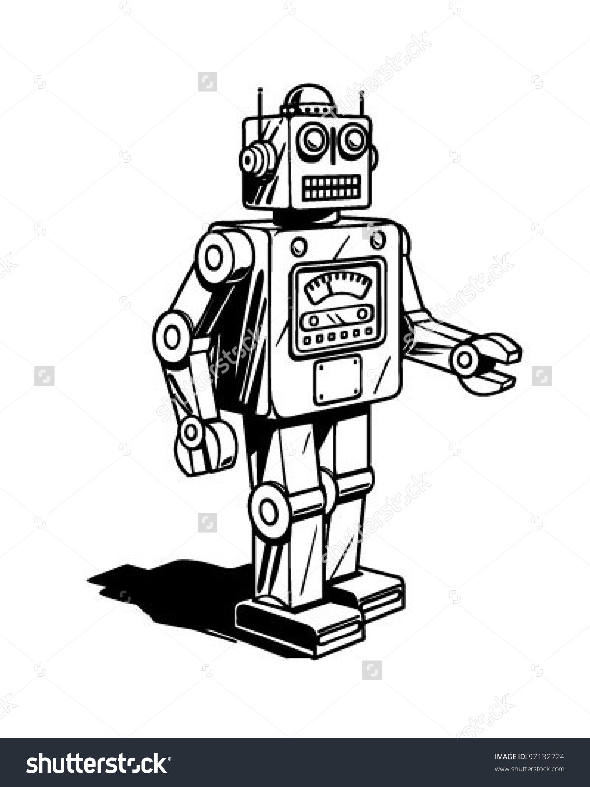 Retro illustration shutterstock . Robot clipart science fiction