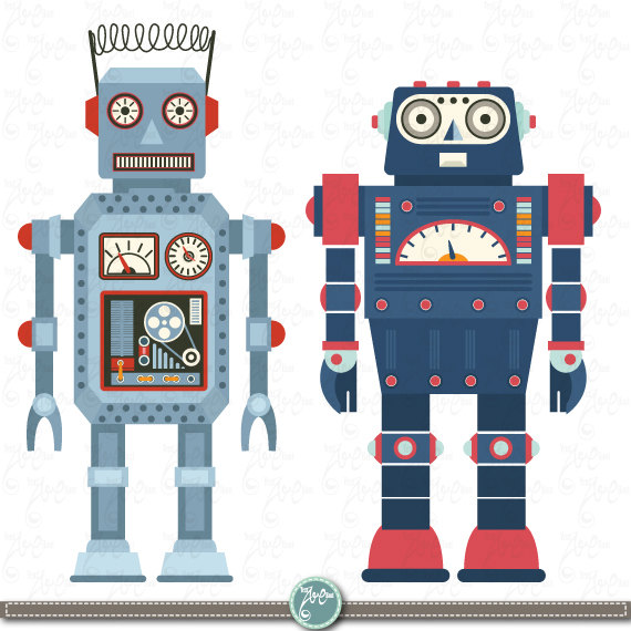 Robot clipart vintage. Robots pack clip art