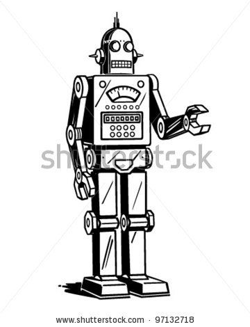Man retro illustration . Robot clipart vintage