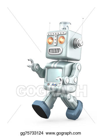 Robot clipart vintage. Stock illustration cute running