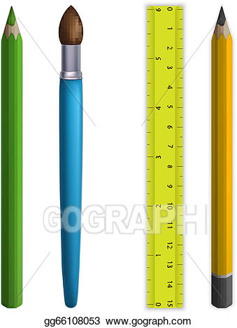 Ruler clipart stationary. Vector stock pencils paintbrush