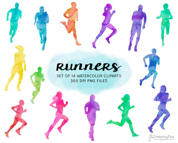 Running watercolor . Runner clipart personal fitness