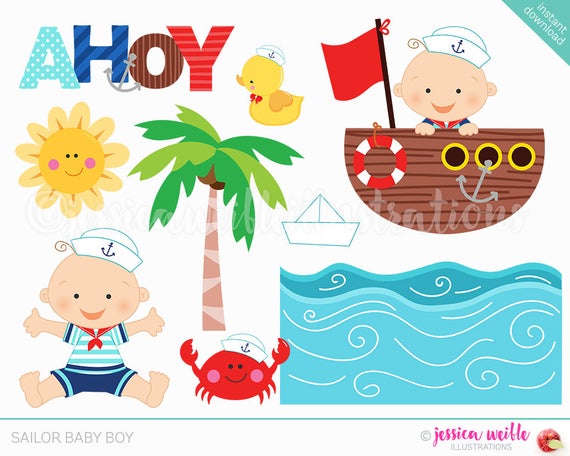 Baby boy cute digital. Sailor clipart ahoy