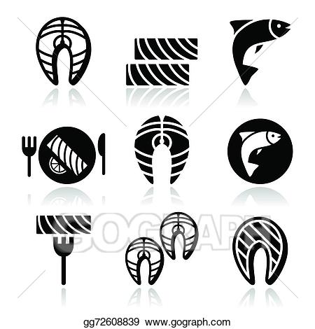 Salmon clipart fish meal. Vector and food icons