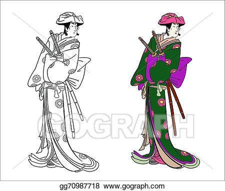 Vector illustration warrior stock. Samurai clipart female samurai