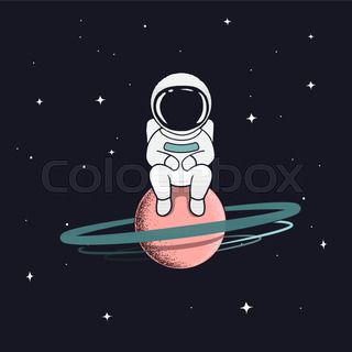Saturn clipart outer space. Astronaut sits on adobe