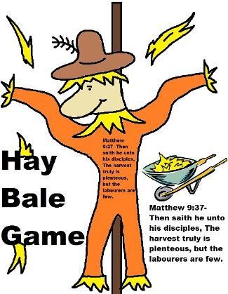 Hay bale game printable. Scarecrow clipart church festival