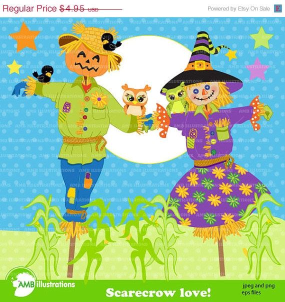 Scarecrow clipart couple.  off sale halloween