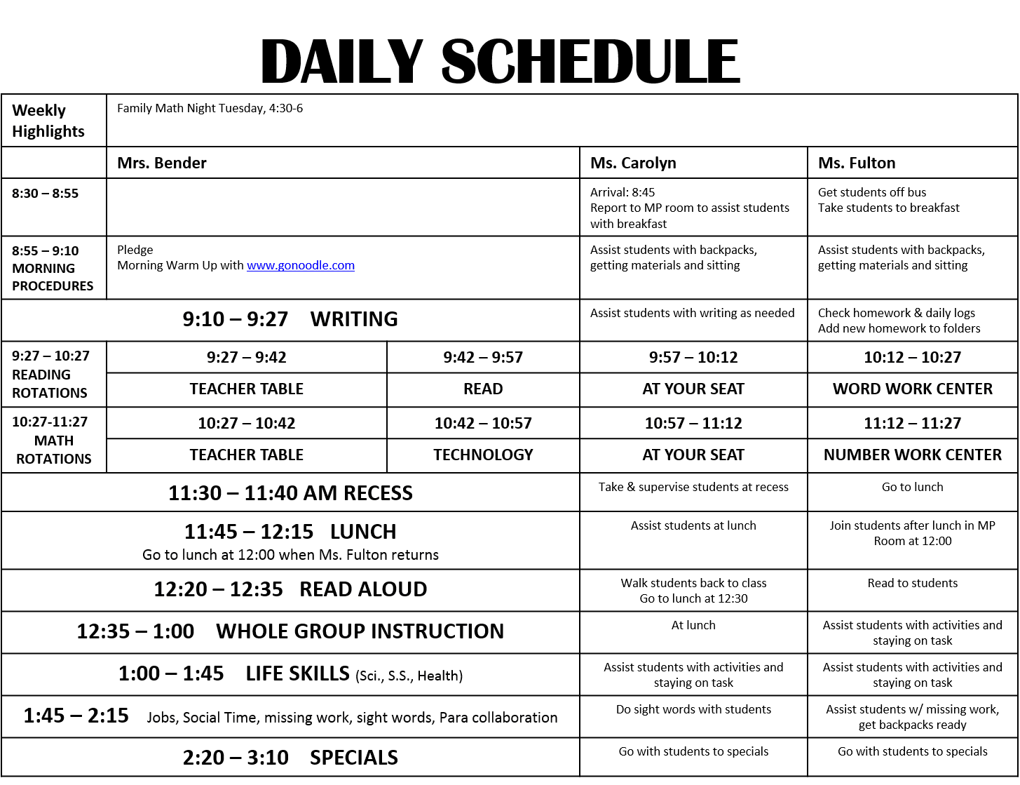 schedule clipart lesson plan