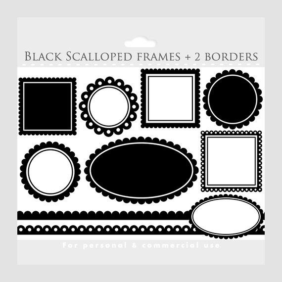 Scrapbook clipart square. Black scalloped frames circle