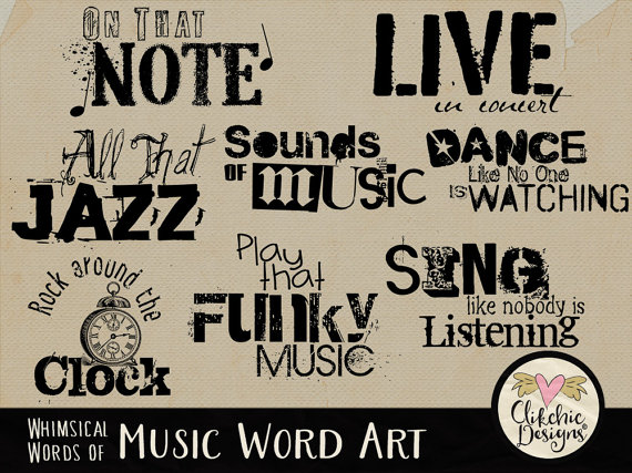 Music art digital clip. Scrapbook clipart word