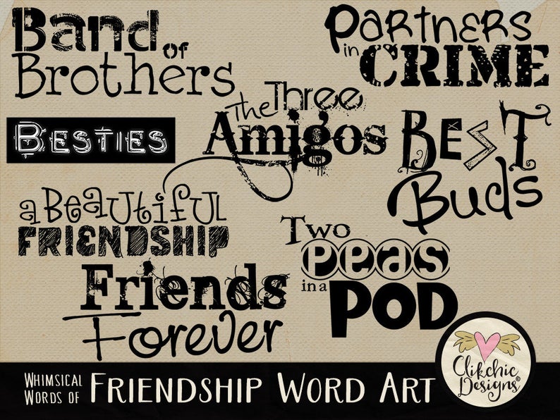 Friends art digital titles. Scrapbook clipart word