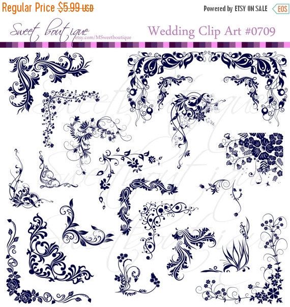 Navy blue digital frames. Scroll clipart wedding decoration