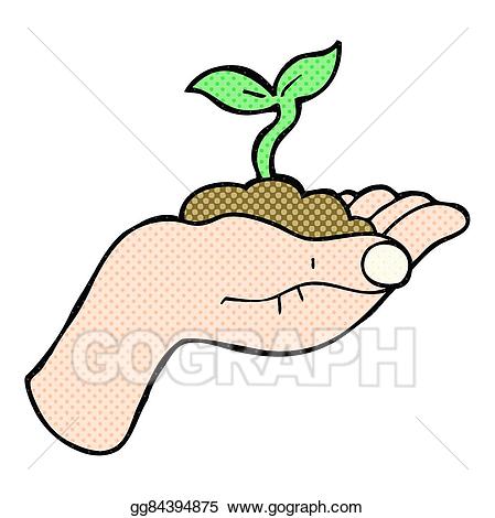 Vector cartoon growing held. Seedling clipart girl hand