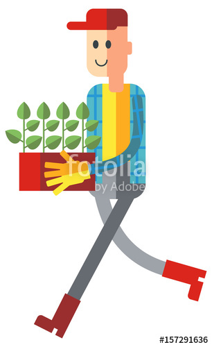 Young man with of. Seedling clipart plant box
