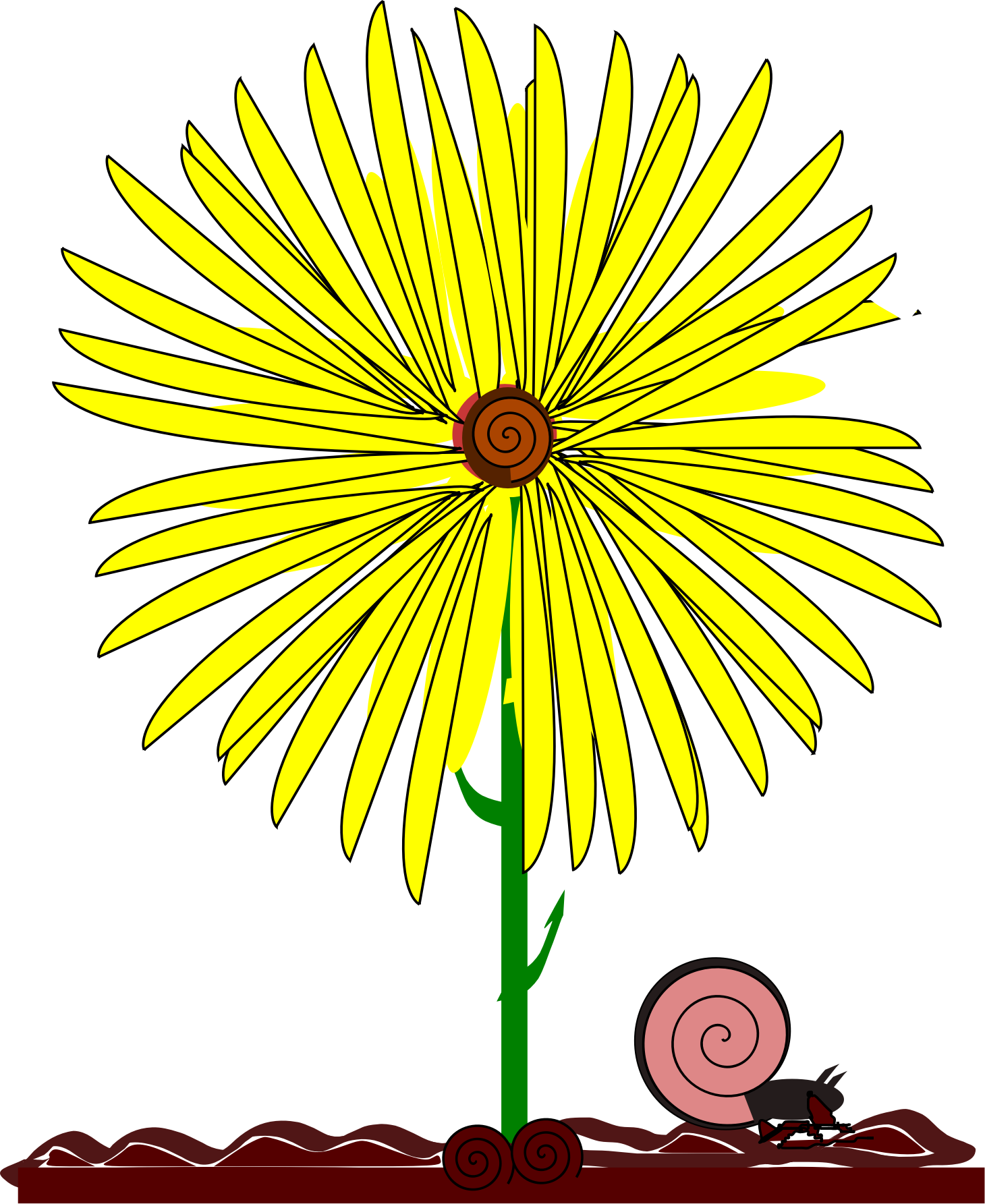 Yellow flower and snail. September clipart sunflower