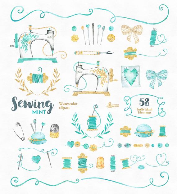 Mint branding kit and. Sewing clipart aqua