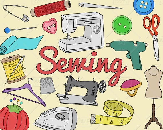 Vector pack sew tailoring. Sewing clipart handmade craft