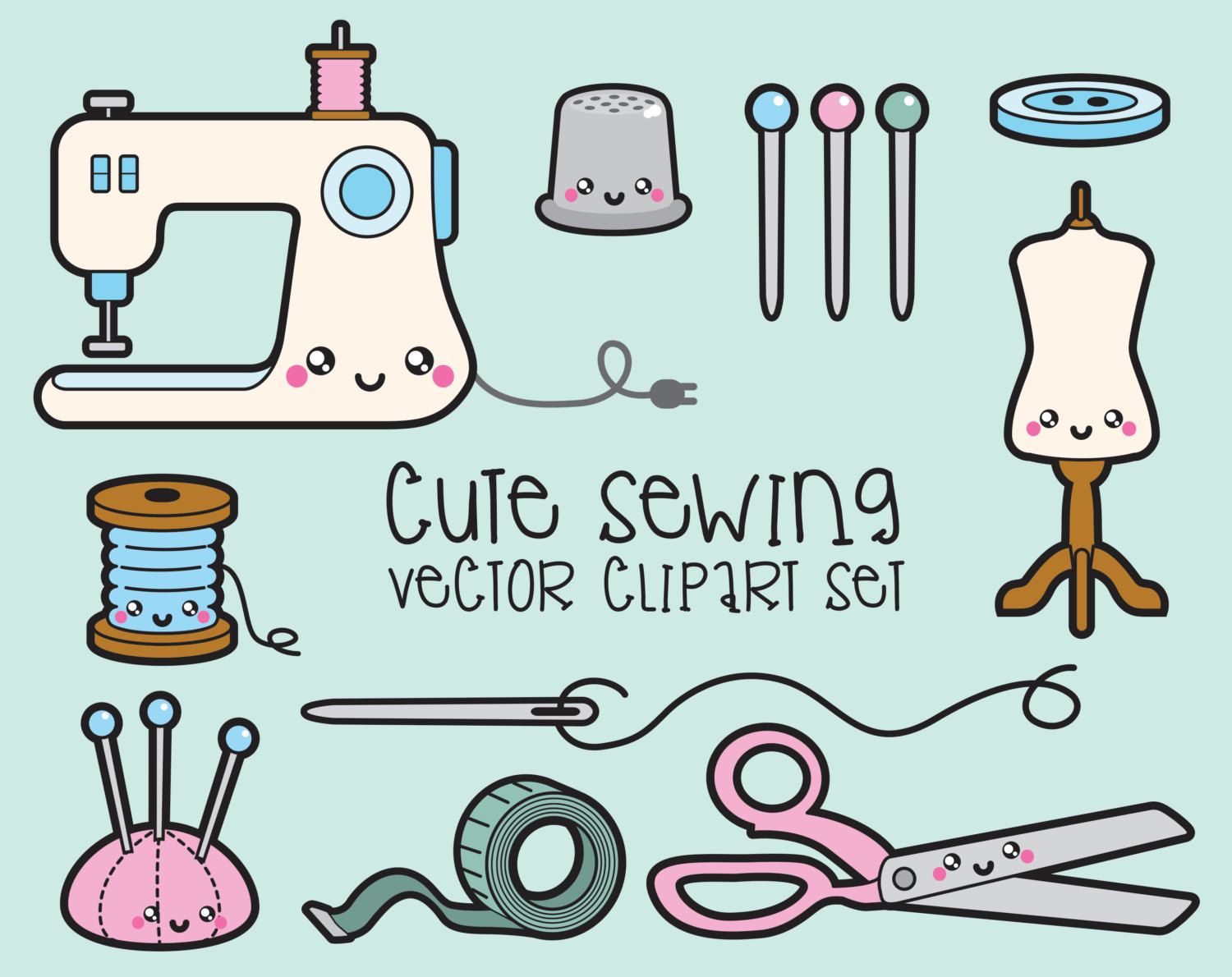 sewing clipart kawaii