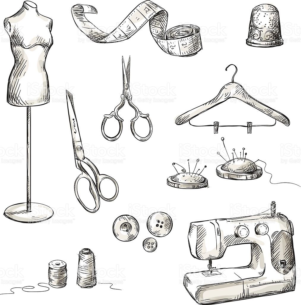 Set of accessories drawings. Sewing clipart sewing accessory
